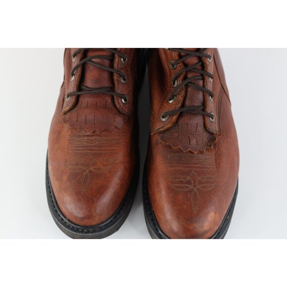 Vintage 90s Streetwear Mens 10 EE Tribal Fringed Leather Tall Logger Boots Brown main image 8